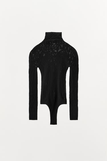 Zara SEAMLESS LACE BODYSUIT - Black