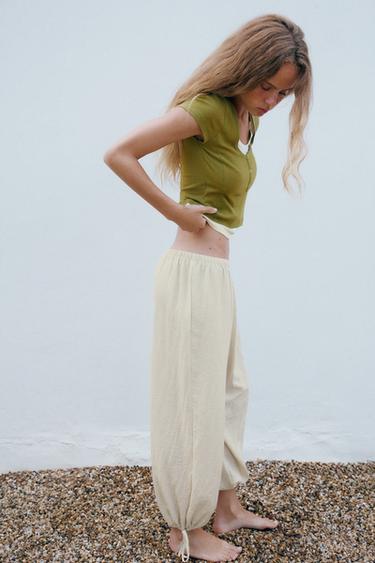 PANTALÓN BOMBACHO BAJO AJUSTABLE - Beige de Zara