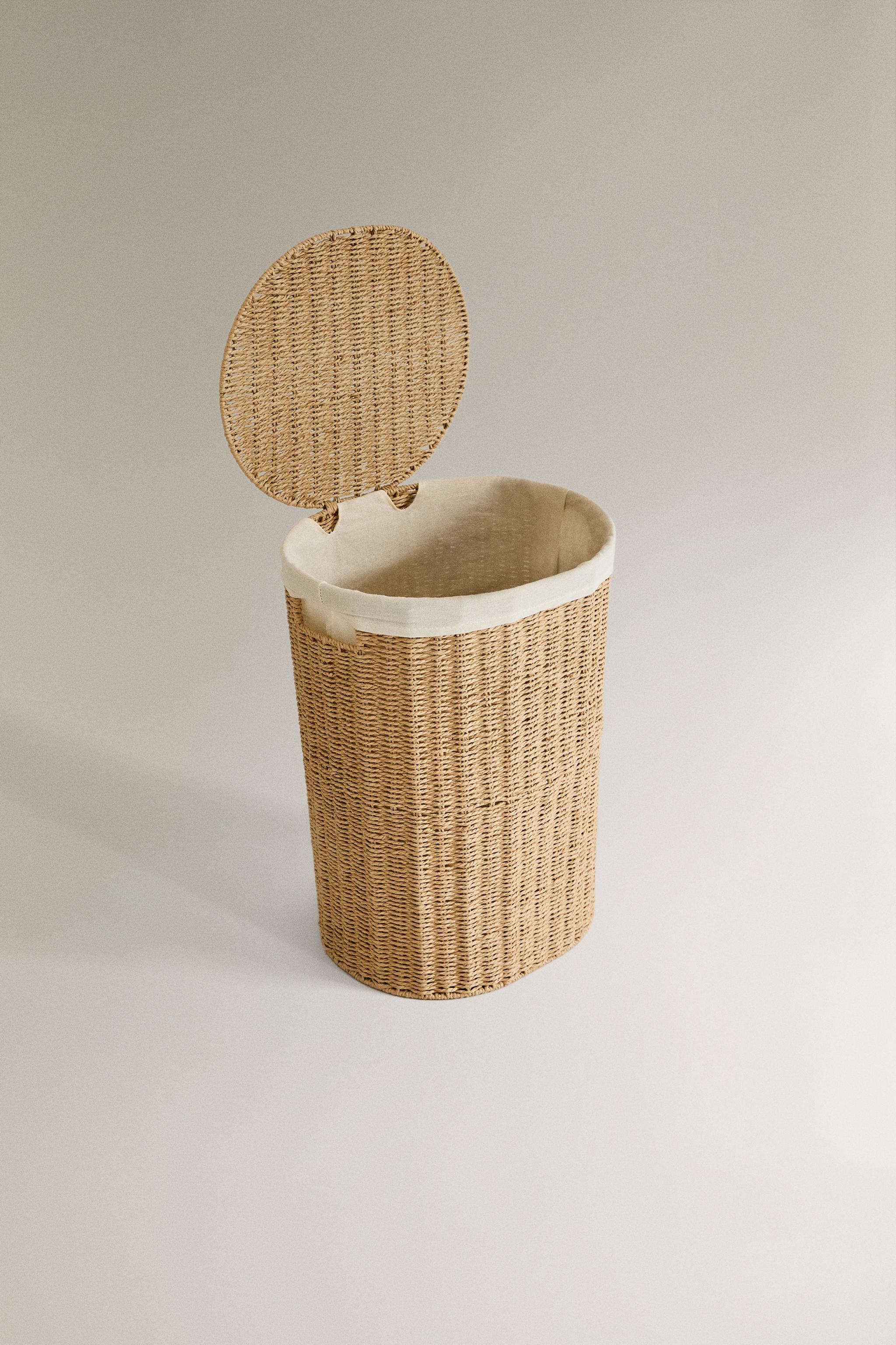 FABRIC-LINED LAUNDRY HAMPER — Light beige