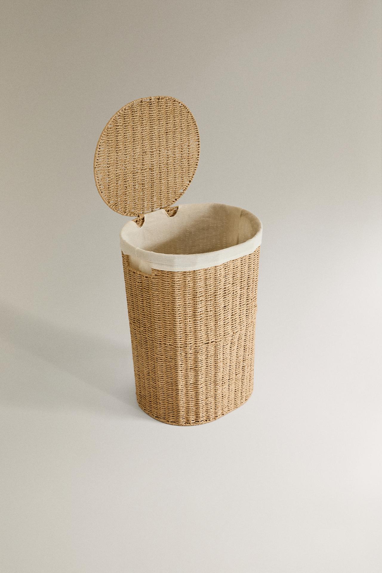 FABRIC-LINED LAUNDRY HAMPER — Light beige
