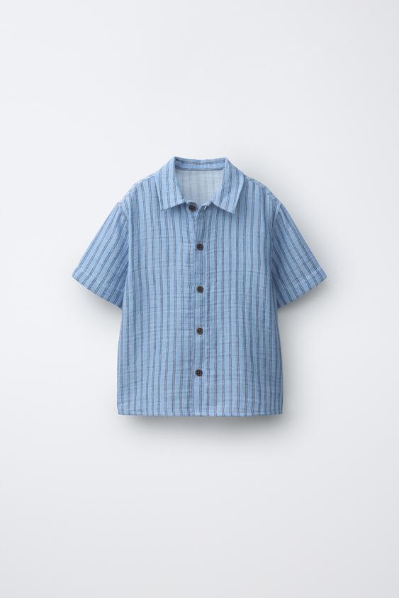 CAMISA COM TEXTURA DE LISTRAS - Azul da Zara - Imagem 0