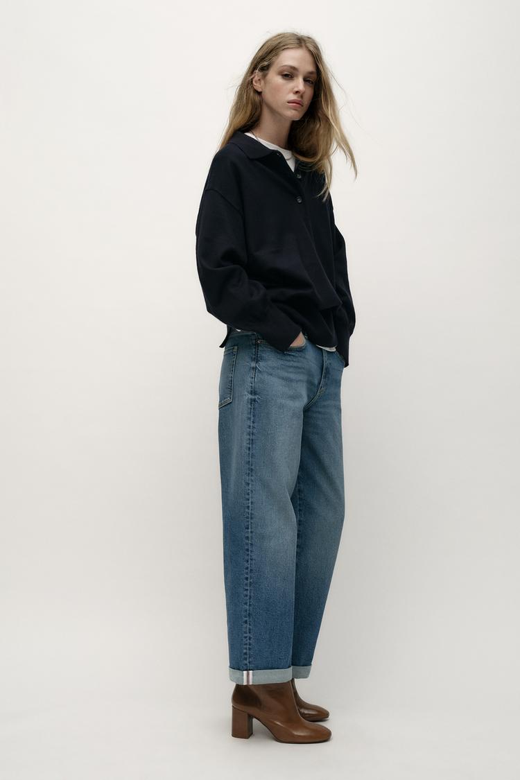 Jeans ZARA Alto Tiro Z1975 Ajuste Relajado - Mujer - Azul - Lavado Effect