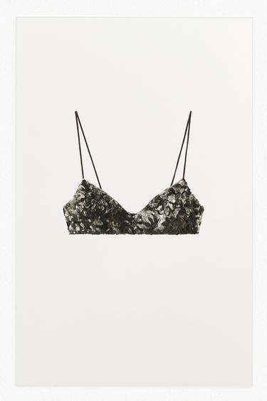 BRALETTE MIT PAILLETTEN UND SCHMUCKPERLEN - Silber von Zara