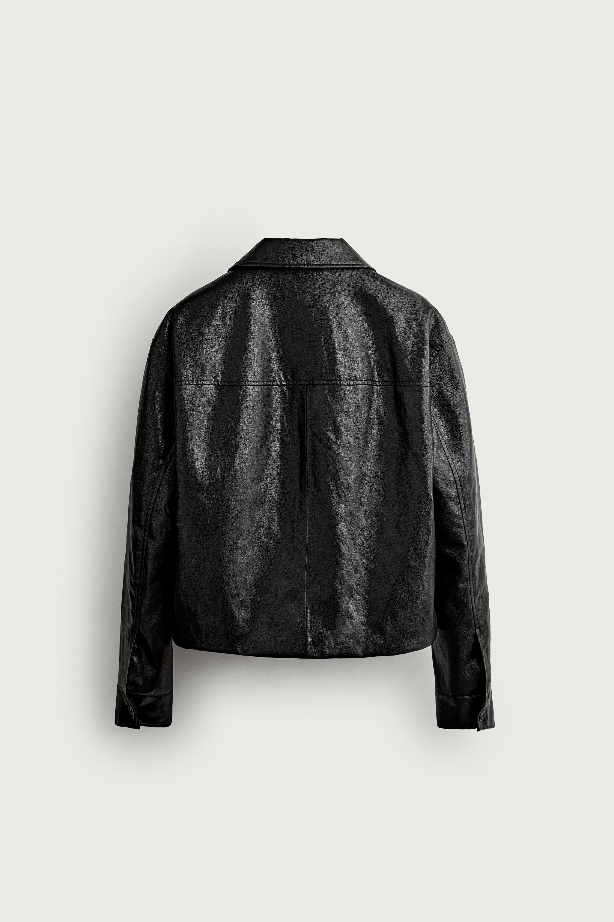 Мужские куртки Zara CROPPED FAUX LEATHER JACKET — фото 9