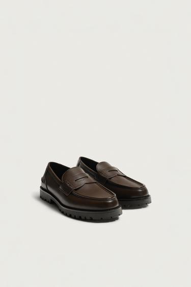 Zara CHUNKY PENNY LOAFERS - Brown