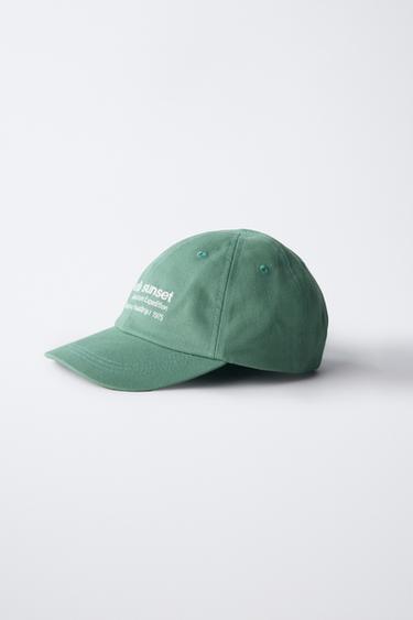 CAP WITH EMBROIDERED SLOGAN - Green by Zara - Image 1
