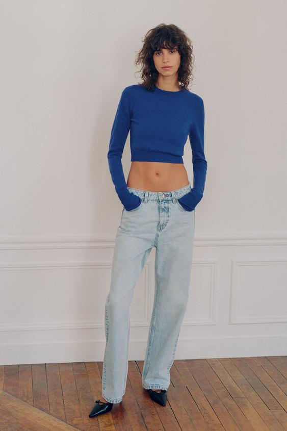 PLAIN KNIT CROPPED SWEATER - Electric blue