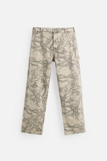 CALÇA DE CARPINTEIRO COM ESTAMPA ABSTRATA - castanho da Zara