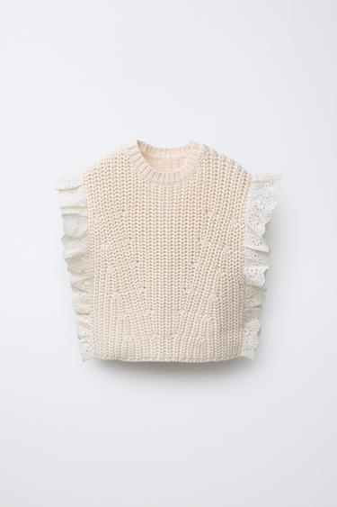 LACE KNIT WAISTCOAT - Ecru by Zara