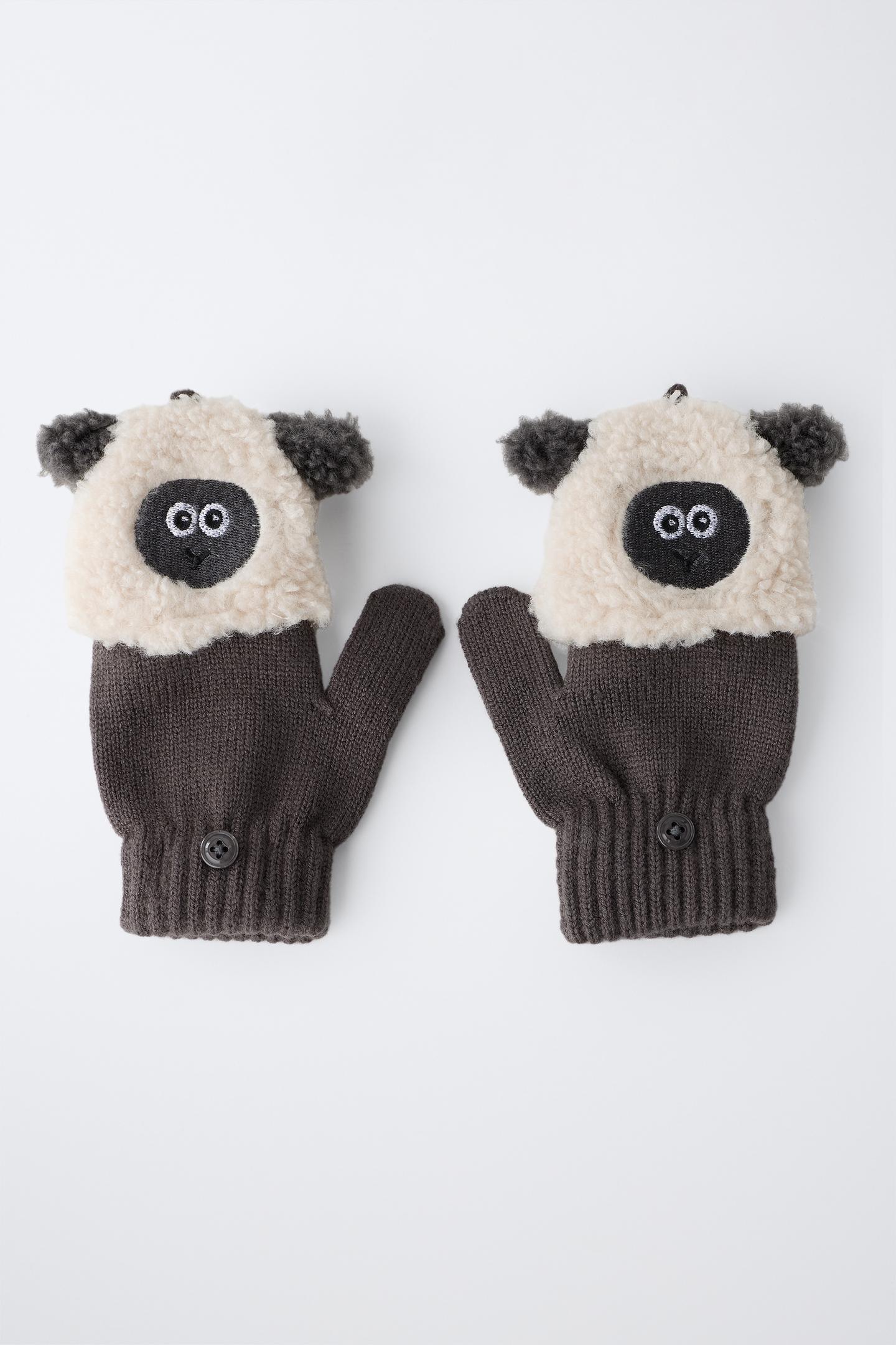 Детские перчатки Zara Lamb Embroidery Convertible Mittens, цвет: Антрацитовый серый — фото 4