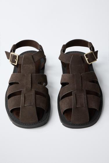 LEATHER CAGE SANDALS - Brown by Zara - Image 3