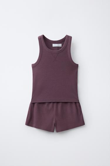 WASHED RIB RACERBACK T-SHIRT AND BERMUDA SHORTS SET - Purple by Zara