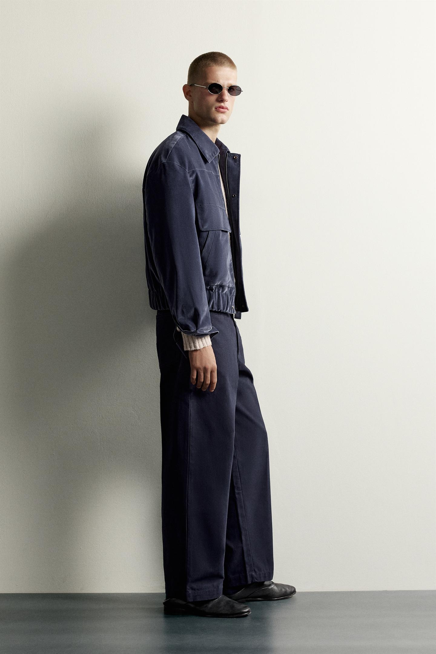 Мужская куртка Zara Cropped Velour, цвет: Синий / Серый — фото 4