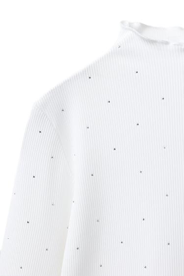 스트라스 리브드 티셔츠 - Zara 화이트