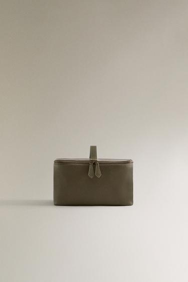 MEDIUM LEATHER WASH BAG - Khaki Green by Zara