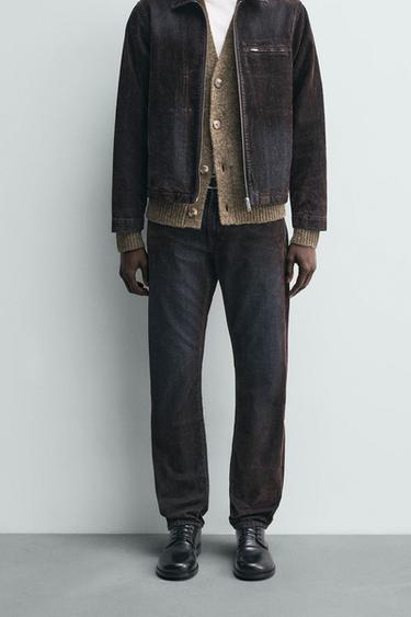 FLOCKED VELVET RELAXED FIT JEANS - Brown by Zara