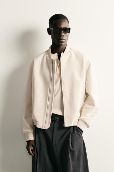 CAZADORA BOMBER EFECTO ANTE - Blanco roto de Zara