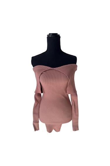 ROSE PINK KNIT OFF THE SHOULDER DRESS