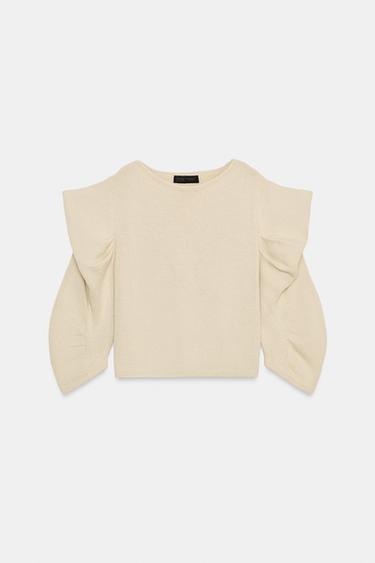 DRAPED SLEEVE KNIT JUMPER - Sand / Marl by Zara - Image 6