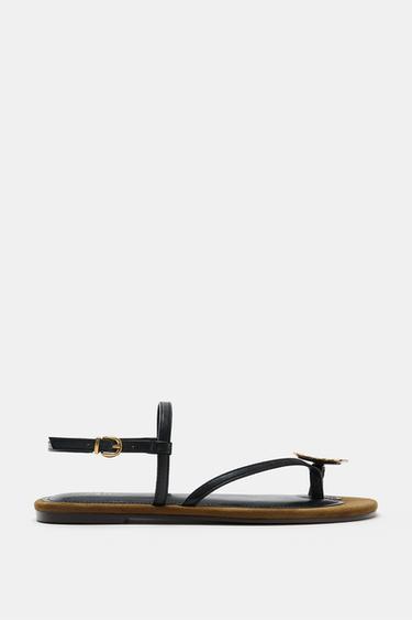 FLAT SANDALS WITH METAL DETAIL - Brown by Zara - Image 0