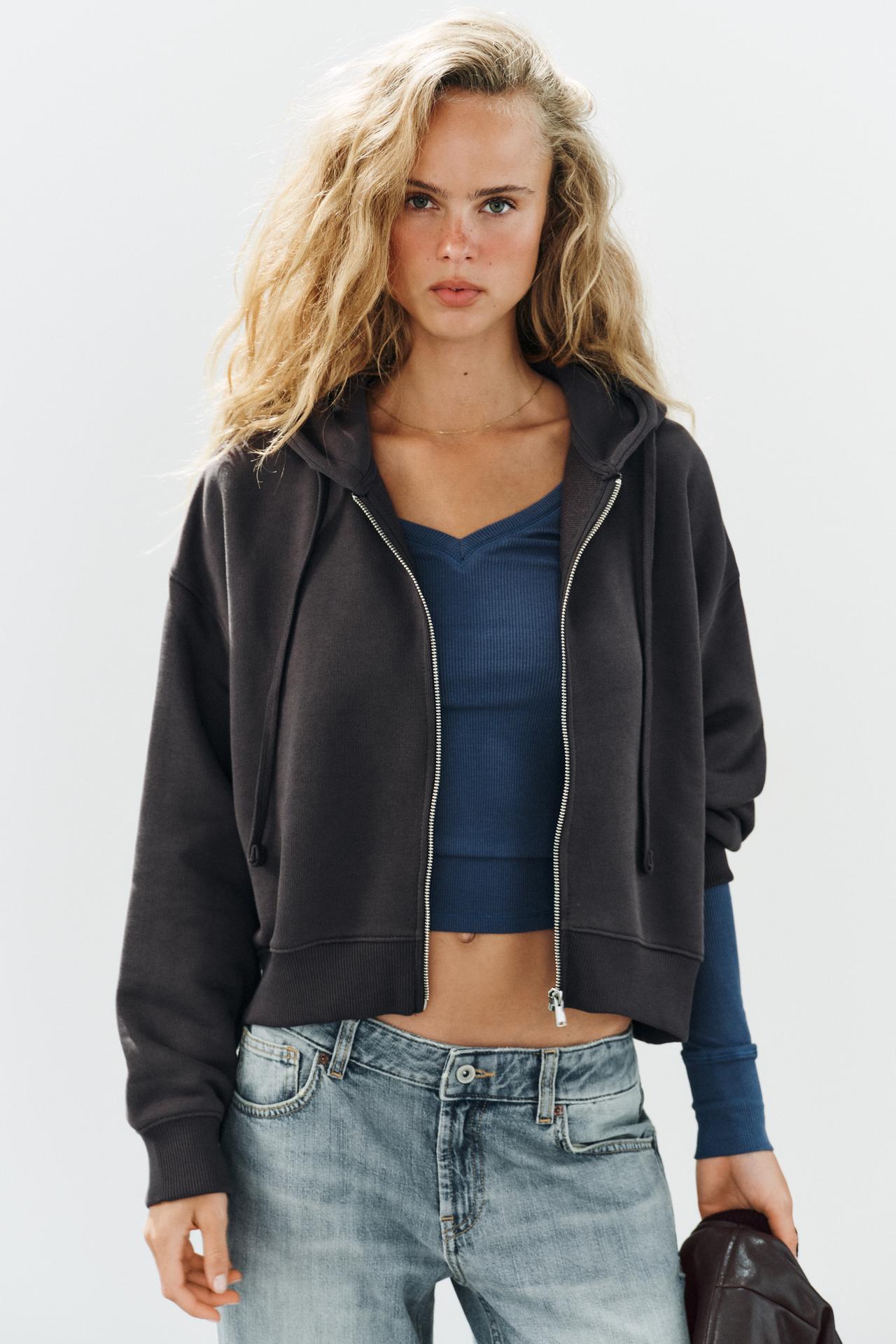 HOODIE WITH ZIP — Anthracite grey