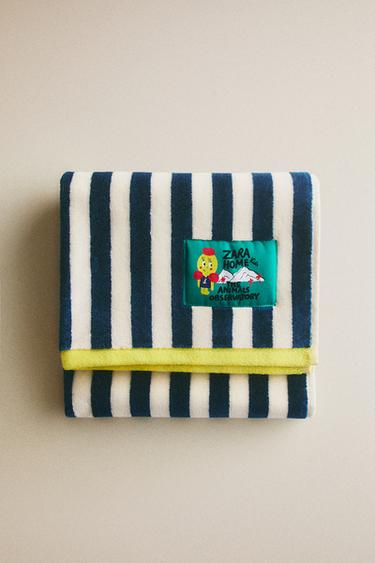 Zara KIDS VELOUR BATH TOWEL X THE ANIMALS OBSERVATORY - Blue