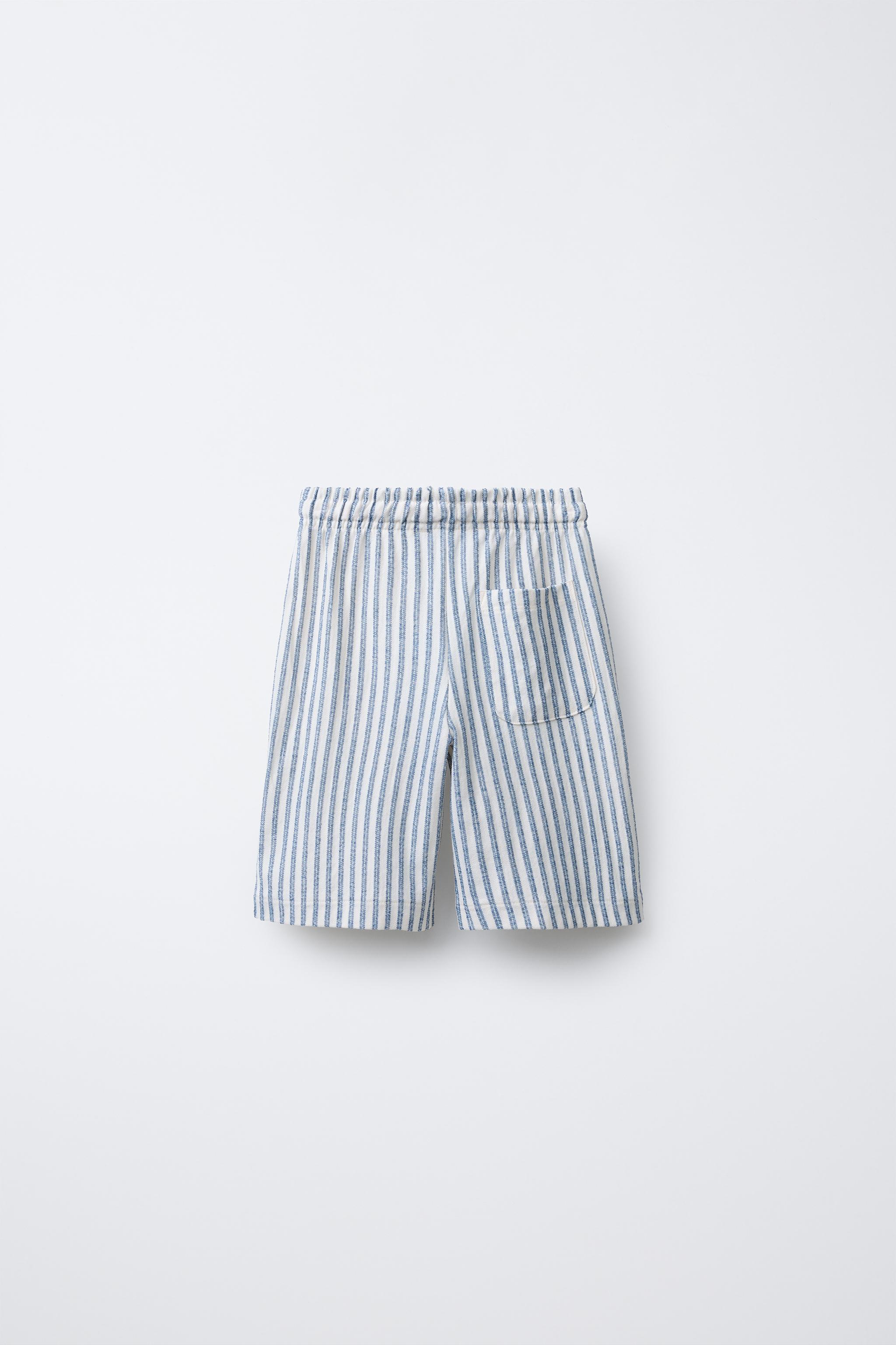 【ZARA】ラスティックストライプ柄ワイドパンツ 2587/075/330 ストライプ柄ワイドレッグパンツ - ライトブルー | ZARA Japan
