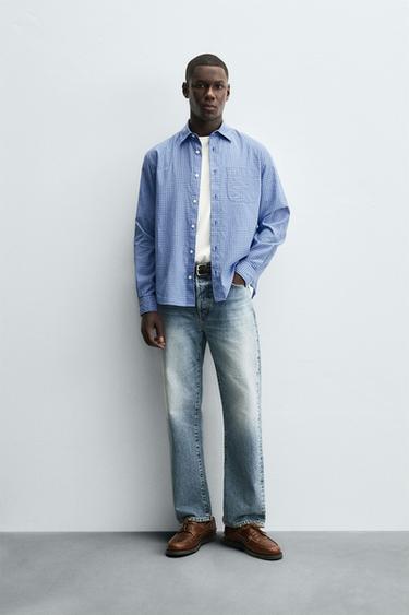 Zara PLAID POCKET SHIRT - Blue / White