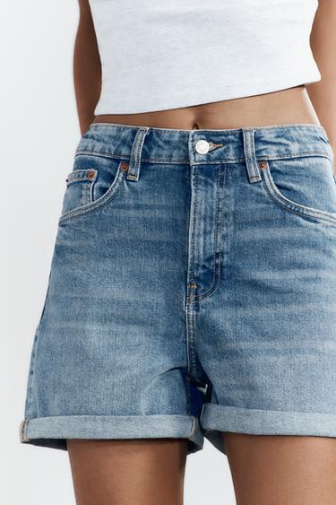 BERMUDA MOM FIT TRF TAILLE HAUTE - Bleu de Zara