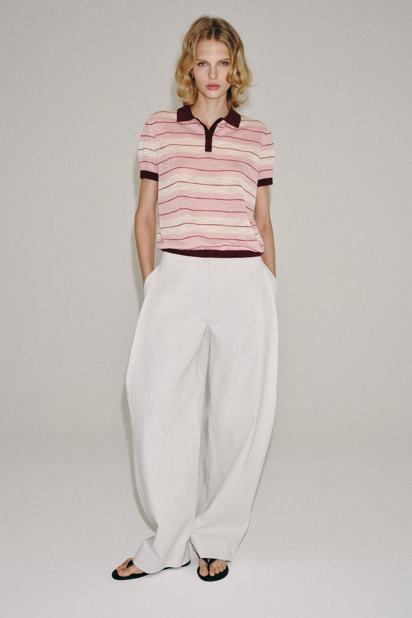 Поло Zara Striped Knit Polo, цвет: Розовый / Белый