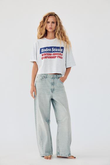 T-SHIRT WITH SLOGAN - Grey marl by Zara
