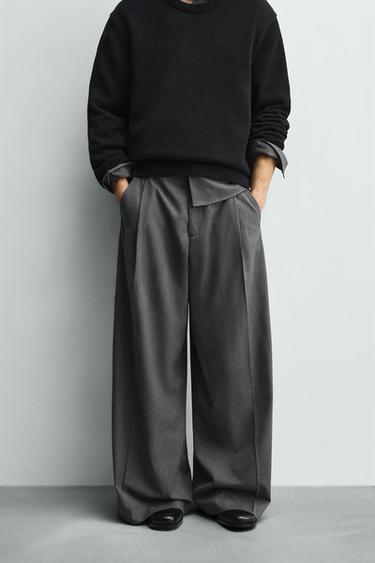 WIDE-LEG PLEATED TROUSERS - Grey by Zara