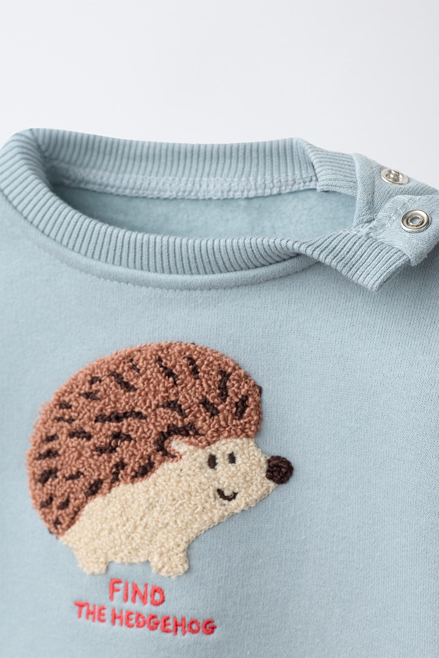 Детская толстовка Zara Hedgehog Embroidery, цвет: Голубоватый — фото 3