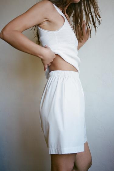 BERMUDA EN POPELINE RAYÉE - Écru / Beige de Zara - Image 3