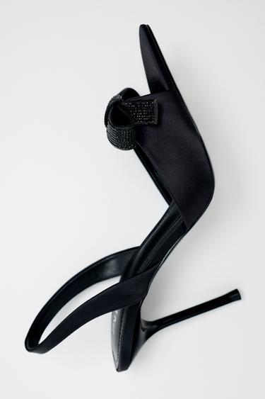 FABRIC HIGH-HEEL SANDALS WITH BOW - Black by Zara