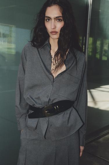 CAMISA OVERSIZE BOLSILLO - Gris Antracita de Zara
