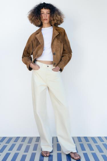 FAUX SUEDE FRINGED JACKET - camel by Zara