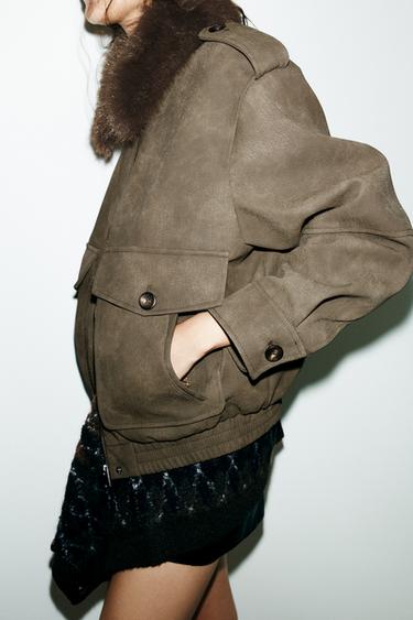 VESTE EFFET DAIM COL AMOVIBLE - Kaki de Zara - Image 4
