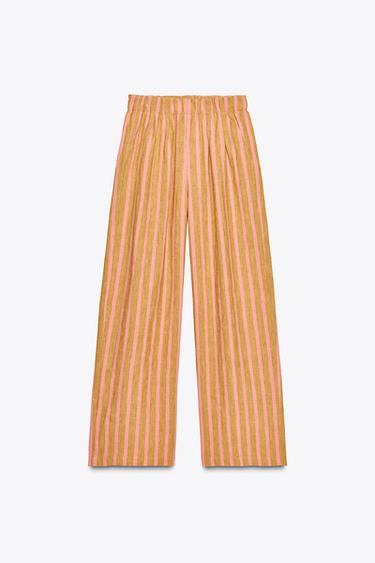 PANTALÓN MEZCLA LINO RAYAS ZW COLLECTION - rayas de Zara