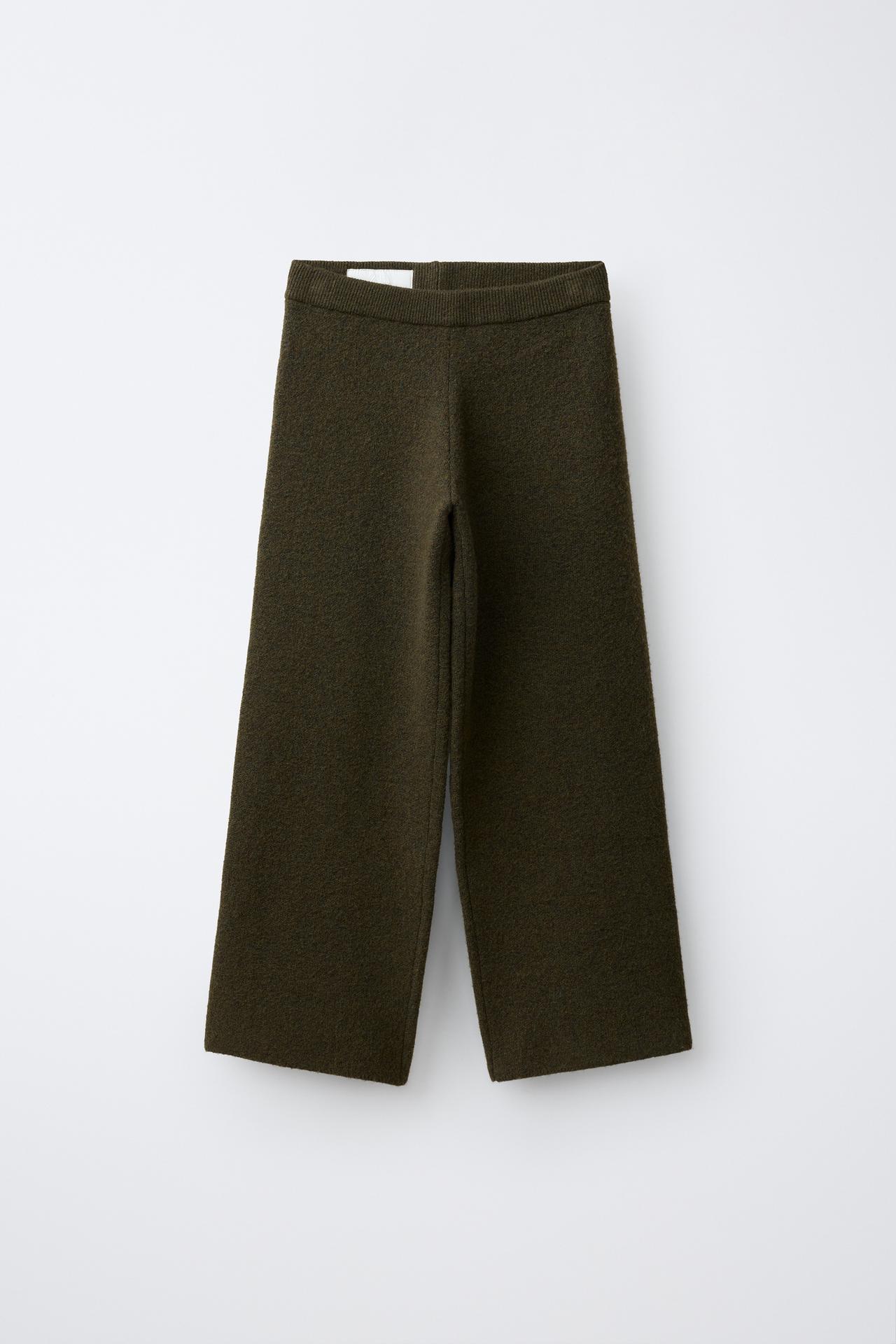 WIDE-LEG KNIT PANTS — Khaki
