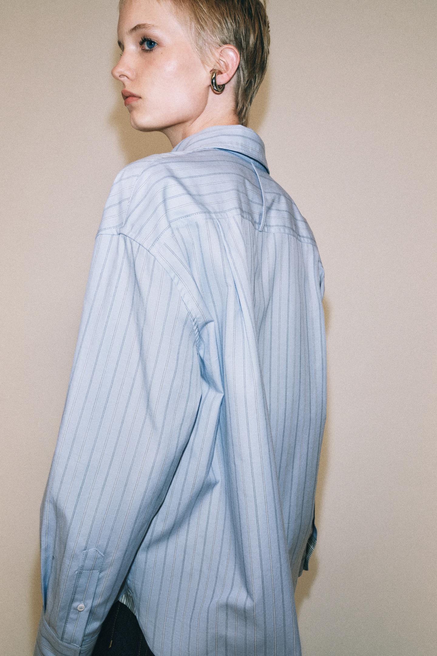 Женская рубашка Zara Striped Oxford Shirt ZW Collection, цвет: Небесно-голубой — фото 5