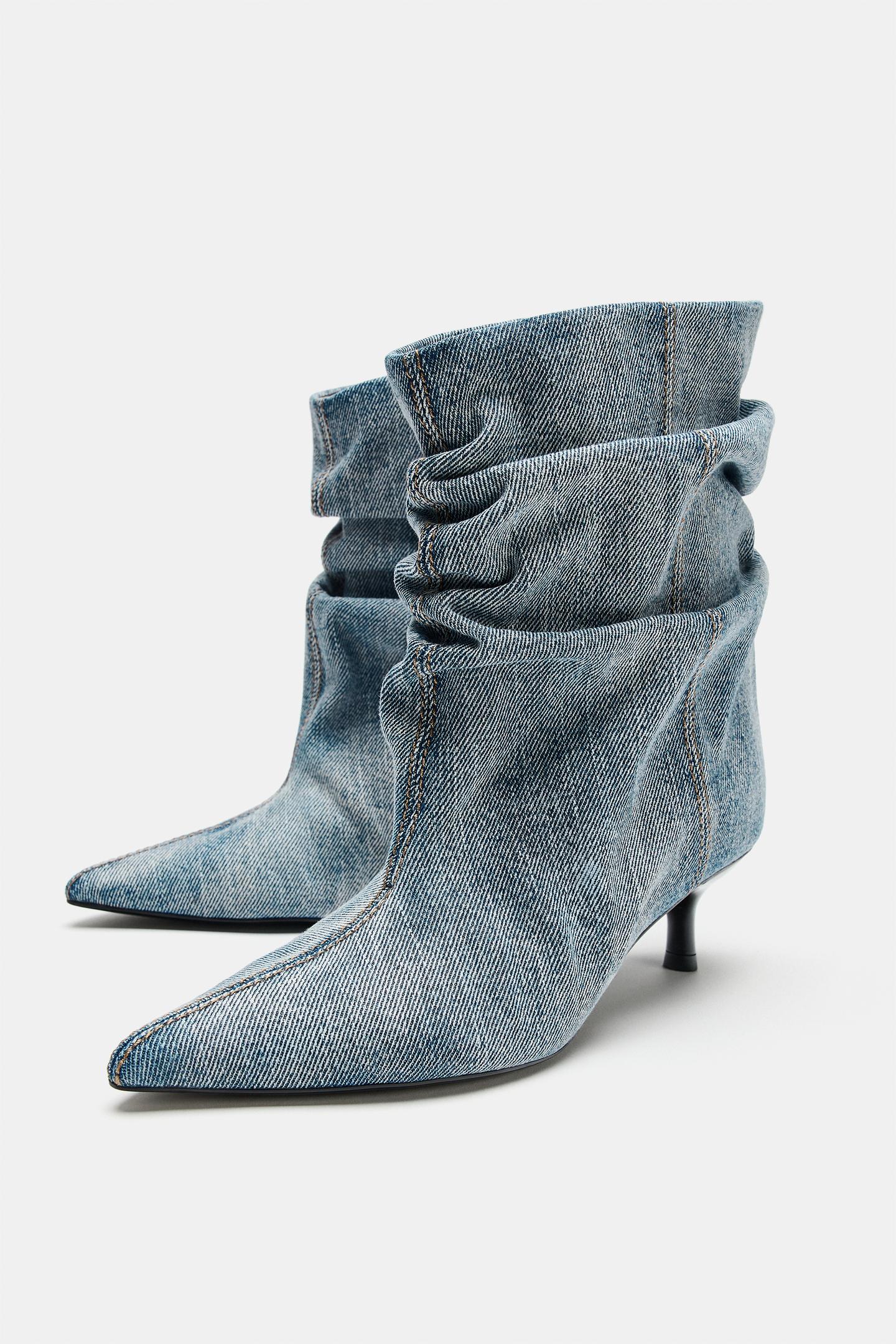 Женские ботинки Zara Ruched Kitten Heel, цвет: Синий — фото 4
