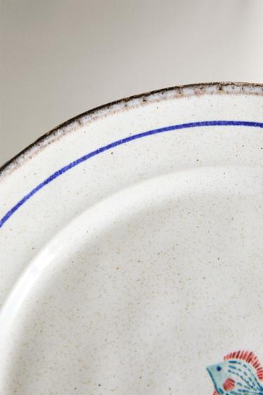 FISH-SHAPED STONEWARE DINNER PLATE - Blue/White by Zara - Image 4