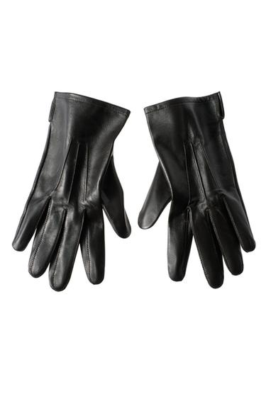 LEATHER STITCHED GLOVES - Dark brown by Zara