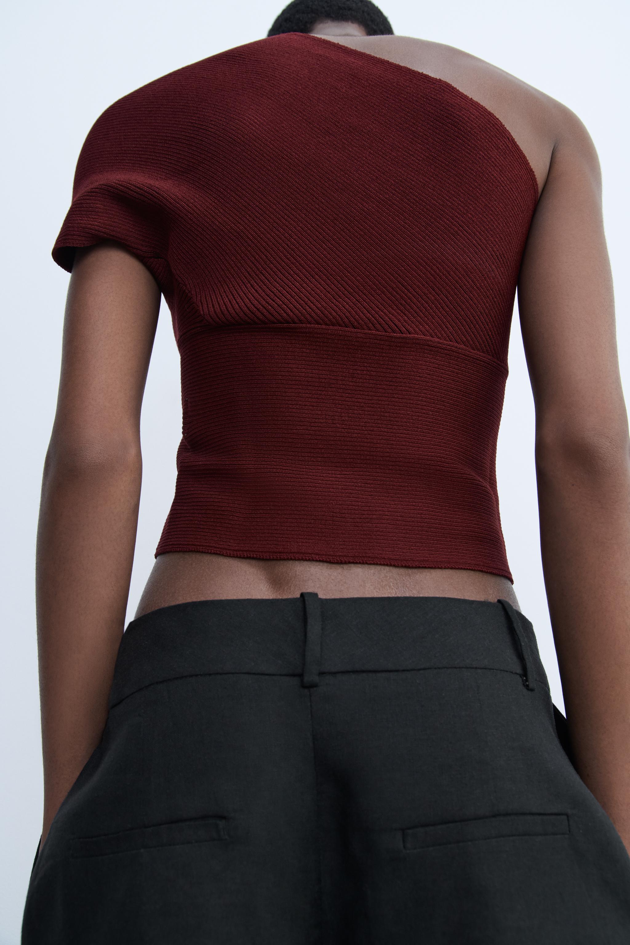 アシンメトリーニットトップス - ボルドー | ZARA Japan / 日本