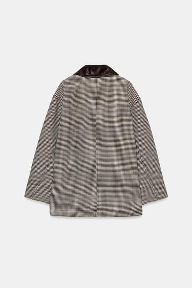 HOUNDSTOOTH JACKET WITH LEATHER EFFECT TRIMS - Black / Ecru by Zara - Image 7