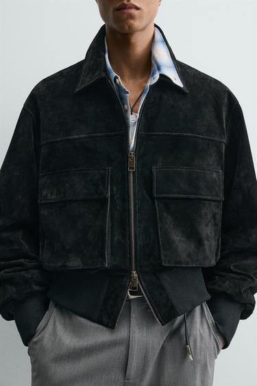 CROPPED FIT SPLIT SUEDE JACKET - Black by Zara - Image 4