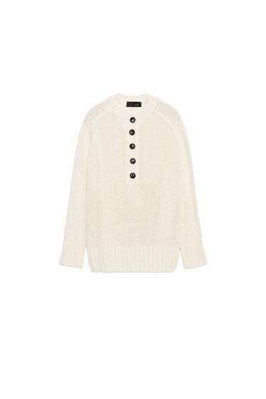 Zaras STICKAD TRÖJA MED KNAPPAR - Benvit