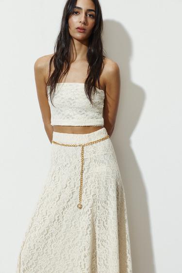 TOP CROP ENCAJE - Crudo de Zara