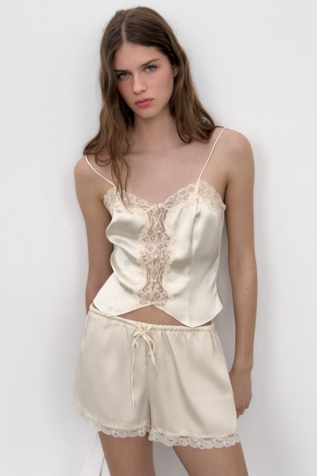 SATIN EFFECT LACE CROP TOP - image 2
